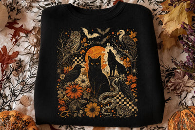 Vintage Halloween Black Cat Owl PNG SVG DesignDestine 