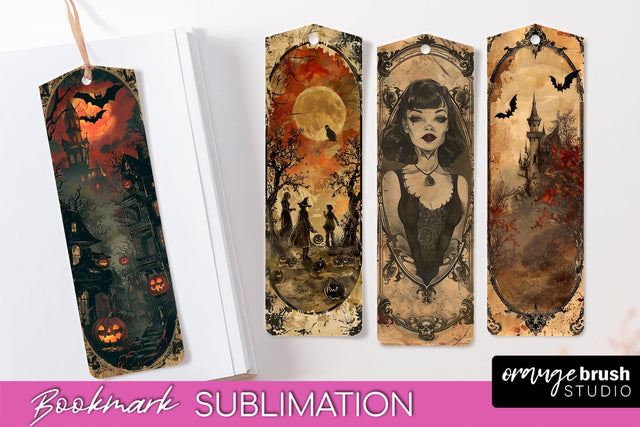 Vintage Halloween Bookmark - Printable Scrapbook Bookmarks Sublimation OrangeBrushStudio 
