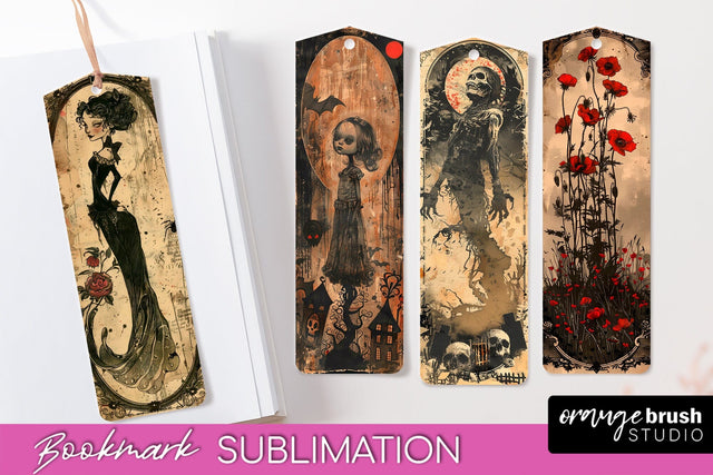 Vintage Halloween Bookmark - Printable Scrapbook Bookmarks Sublimation OrangeBrushStudio 