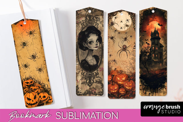 Vintage Halloween Bookmark - Printable Scrapbook Bookmarks Sublimation OrangeBrushStudio 