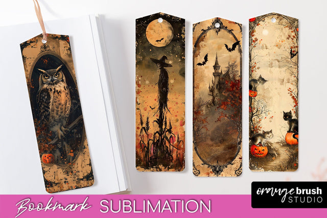 Vintage Halloween Bookmark - Printable Scrapbook Bookmarks Sublimation OrangeBrushStudio 