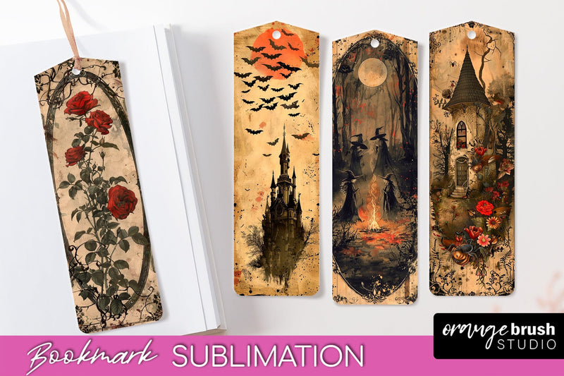 Vintage Halloween Bookmark - Printable Scrapbook Bookmarks Sublimation OrangeBrushStudio 