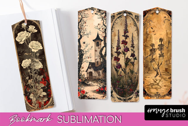 Vintage Halloween Bookmark - Printable Scrapbook Bookmarks Sublimation OrangeBrushStudio 