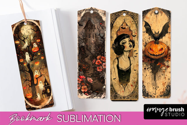 Vintage Halloween Bookmark - Printable Scrapbook Bookmarks Sublimation OrangeBrushStudio 