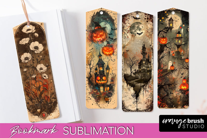 Vintage Halloween Bookmark - Printable Scrapbook Bookmarks Sublimation OrangeBrushStudio 
