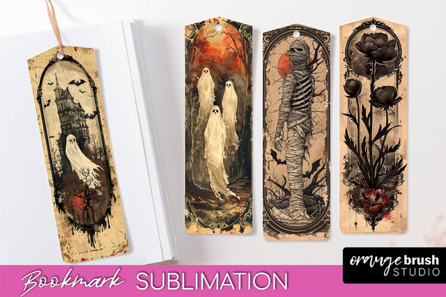 Vintage Halloween Bookmark - Printable Scrapbook Bookmarks Sublimation OrangeBrushStudio 
