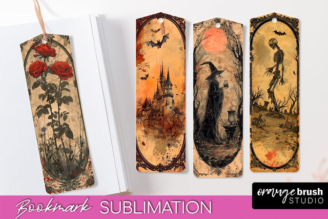 Vintage Halloween Bookmark - Printable Scrapbook Bookmarks Sublimation OrangeBrushStudio 