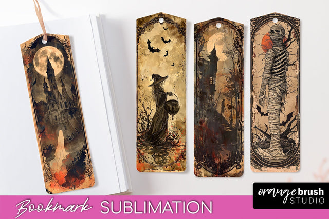 Vintage Halloween Bookmark - Printable Scrapbook Bookmarks Sublimation OrangeBrushStudio 