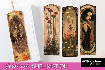 Vintage Halloween Bookmark - Printable Scrapbook Bookmarks Sublimation OrangeBrushStudio 