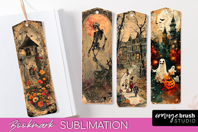 Vintage Halloween Bookmark - Printable Scrapbook Bookmarks Sublimation OrangeBrushStudio 
