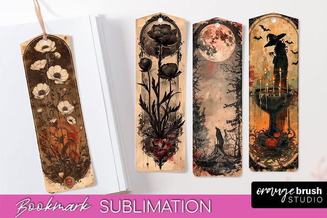 Vintage Halloween Bookmark - Printable Scrapbook Bookmarks Sublimation OrangeBrushStudio 