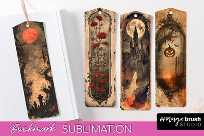 Vintage Halloween Bookmark - Printable Scrapbook Bookmarks Sublimation OrangeBrushStudio 