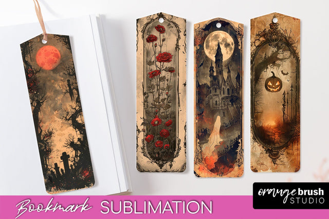 Vintage Halloween Bookmark - Printable Scrapbook Bookmarks Sublimation OrangeBrushStudio 