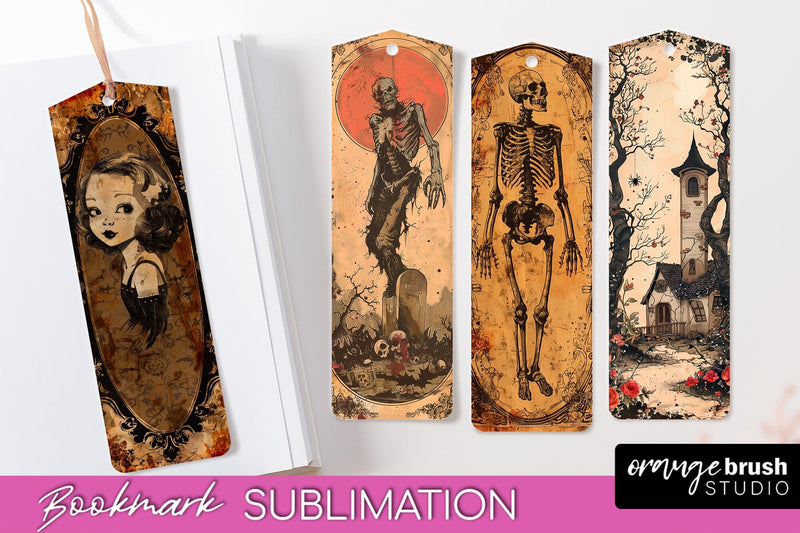 Vintage Halloween Bookmark - Printable Scrapbook Bookmarks Sublimation OrangeBrushStudio 