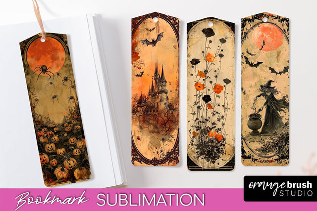 Vintage Halloween Bookmark - Printable Scrapbook Bookmarks Sublimation OrangeBrushStudio 