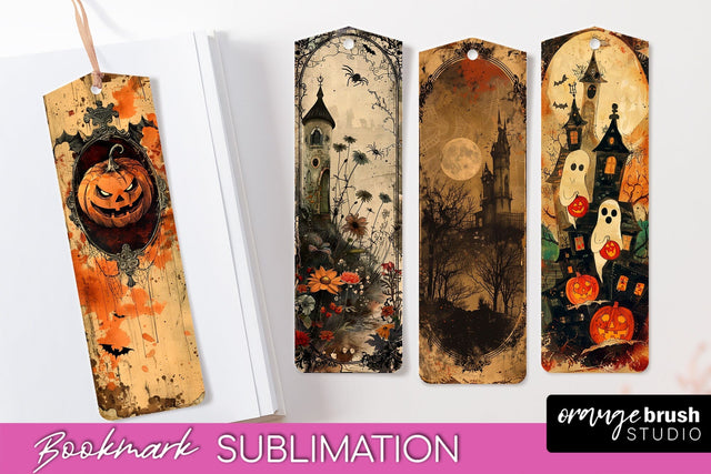 Vintage Halloween Bookmark - Printable Scrapbook Bookmarks Sublimation OrangeBrushStudio 
