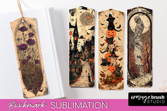 Vintage Halloween Bookmark - Printable Scrapbook Bookmarks Sublimation OrangeBrushStudio 