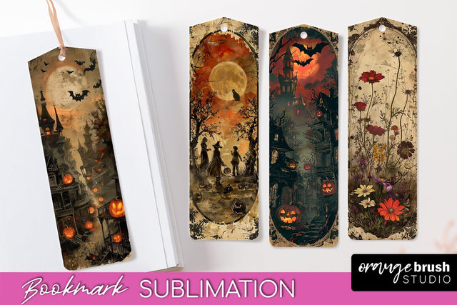 Vintage Halloween Bookmark - Printable Scrapbook Bookmarks Sublimation OrangeBrushStudio 