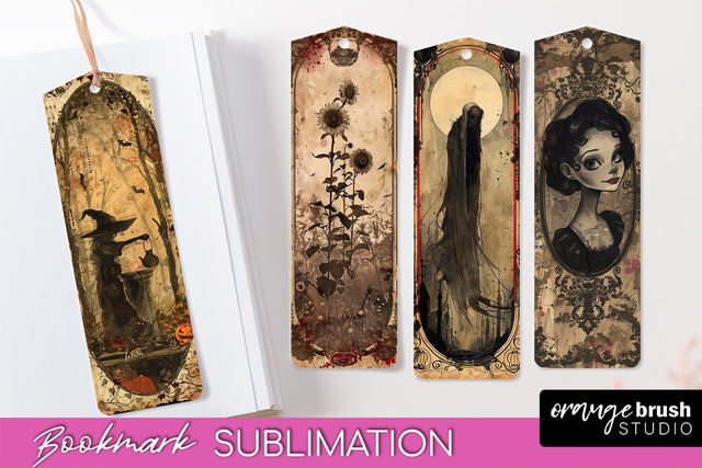Vintage Halloween Bookmark - Printable Scrapbook Bookmarks Sublimation OrangeBrushStudio 
