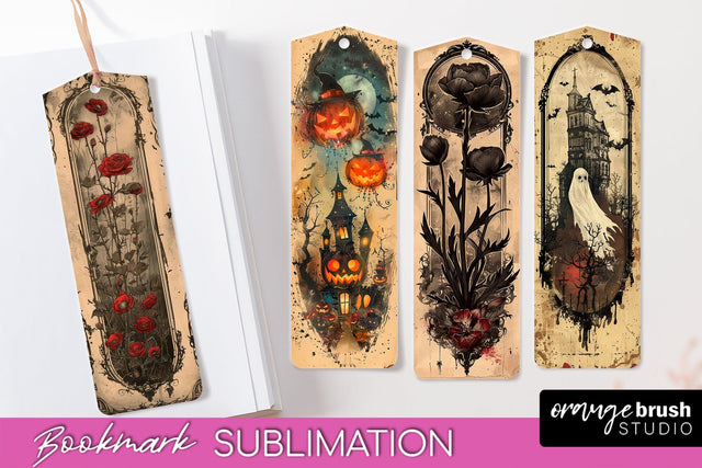 Vintage Halloween Bookmark - Printable Scrapbook Bookmarks Sublimation OrangeBrushStudio 