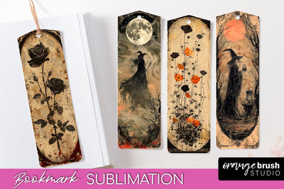 Vintage Halloween Bookmark - Printable Scrapbook Bookmarks Sublimation OrangeBrushStudio 