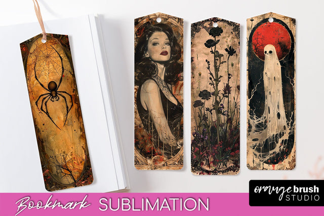 Vintage Halloween Bookmark - Printable Scrapbook Bookmarks Sublimation OrangeBrushStudio 
