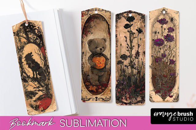Vintage Halloween Bookmark - Printable Scrapbook Bookmarks Sublimation OrangeBrushStudio 