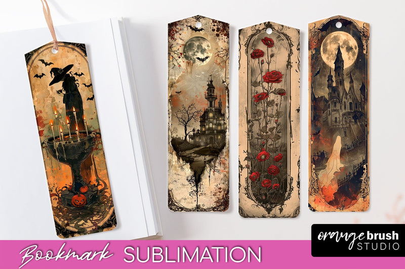 Vintage Halloween Bookmark - Printable Scrapbook Bookmarks Sublimation OrangeBrushStudio 