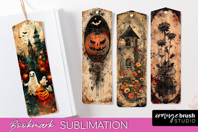 Vintage Halloween Bookmark - Printable Scrapbook Bookmarks Sublimation OrangeBrushStudio 