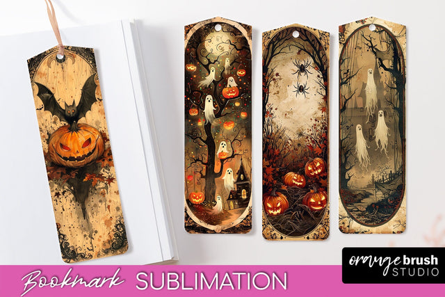 Vintage Halloween Bookmark - Printable Scrapbook Bookmarks Sublimation OrangeBrushStudio 