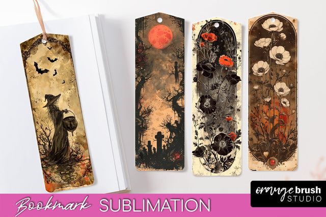 Vintage Halloween Bookmark - Printable Scrapbook Bookmarks Sublimation OrangeBrushStudio 