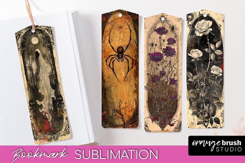 Vintage Halloween Bookmark - Printable Scrapbook Bookmarks Sublimation OrangeBrushStudio 