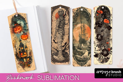 Vintage Halloween Bookmark - Printable Scrapbook Bookmarks Sublimation OrangeBrushStudio 