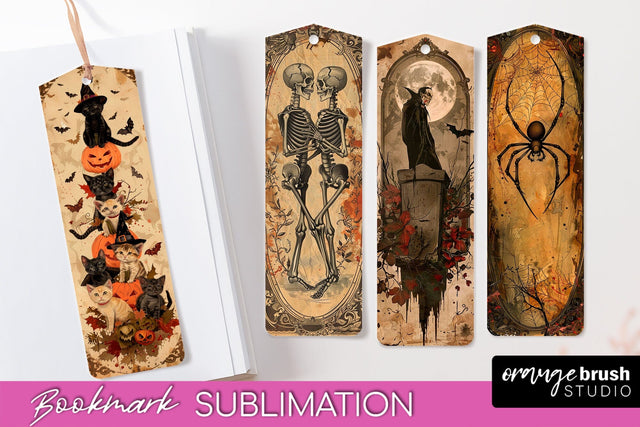 Vintage Halloween Bookmark - Printable Scrapbook Bookmarks Sublimation OrangeBrushStudio 