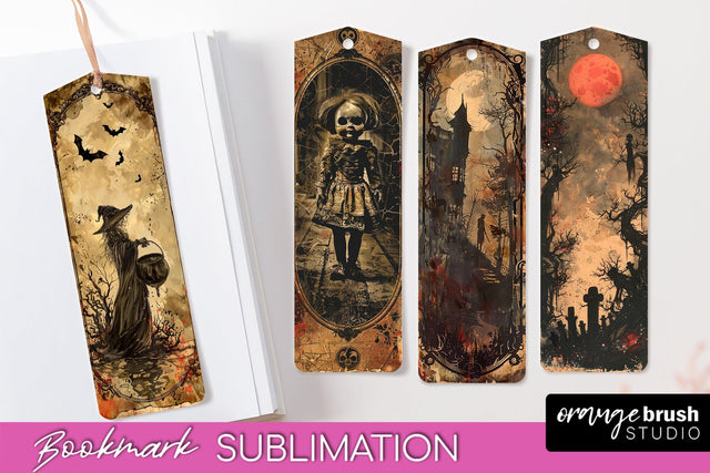 Vintage Halloween Bookmark - Printable Scrapbook Bookmarks Sublimation OrangeBrushStudio 