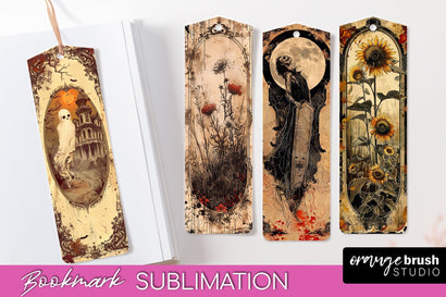 Vintage Halloween Bookmark - Printable Scrapbook Bookmarks Sublimation OrangeBrushStudio 