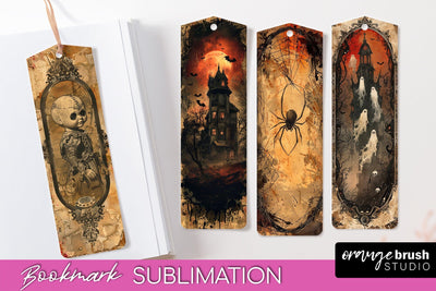 Vintage Halloween Bookmark - Printable Scrapbook Bookmarks Sublimation OrangeBrushStudio 