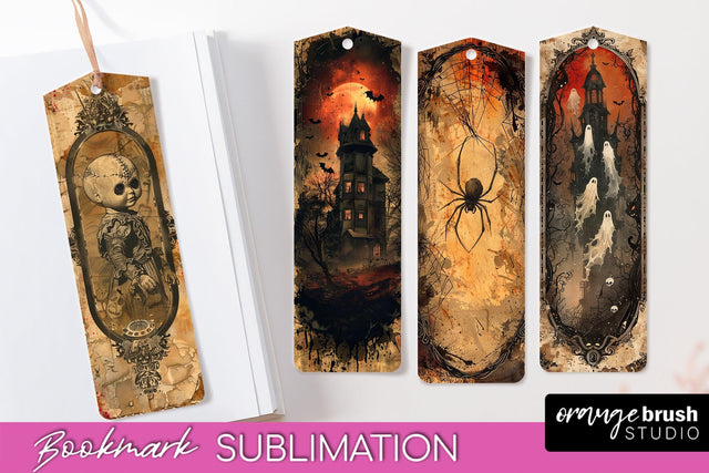 Vintage Halloween Bookmark - Printable Scrapbook Bookmarks Sublimation OrangeBrushStudio 