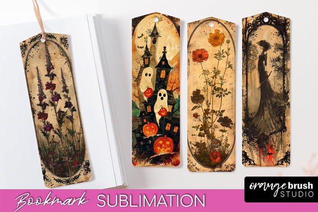 Vintage Halloween Bookmark - Printable Scrapbook Bookmarks Sublimation OrangeBrushStudio 