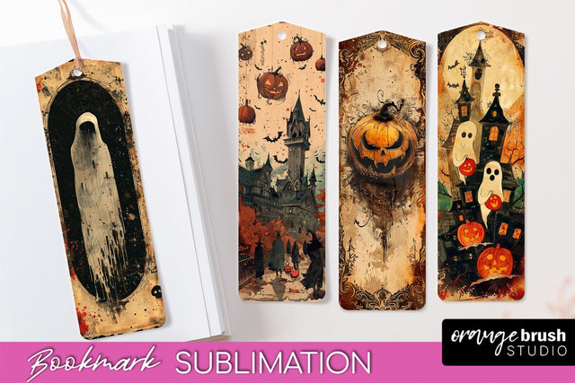 Vintage Halloween Bookmark - Printable Scrapbook Bookmarks Sublimation OrangeBrushStudio 
