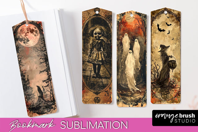 Vintage Halloween Bookmark - Printable Scrapbook Bookmarks Sublimation OrangeBrushStudio 