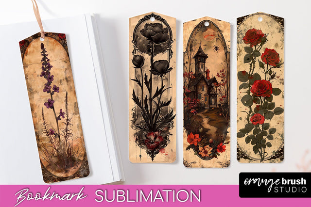 Vintage Halloween Bookmark - Printable Scrapbook Bookmarks Sublimation OrangeBrushStudio 