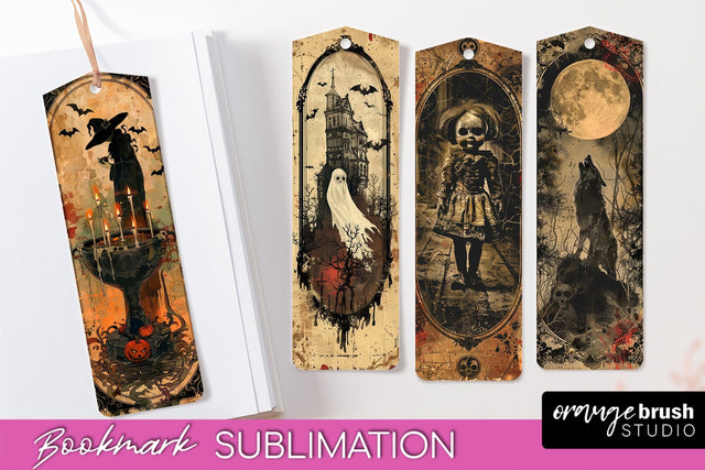 Vintage Halloween Bookmark - Printable Scrapbook Bookmarks Sublimation OrangeBrushStudio 