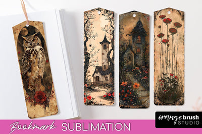 Vintage Halloween Bookmark - Printable Scrapbook Bookmarks Sublimation OrangeBrushStudio 
