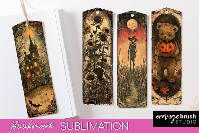 Vintage Halloween Bookmark - Printable Scrapbook Bookmarks Sublimation OrangeBrushStudio 
