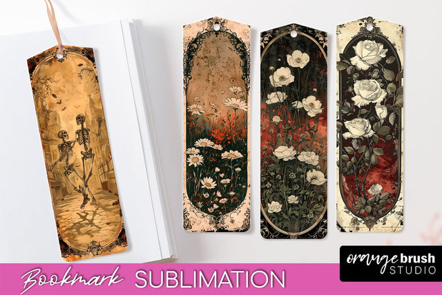 Vintage Halloween Bookmark - Printable Scrapbook Bookmarks Sublimation OrangeBrushStudio 