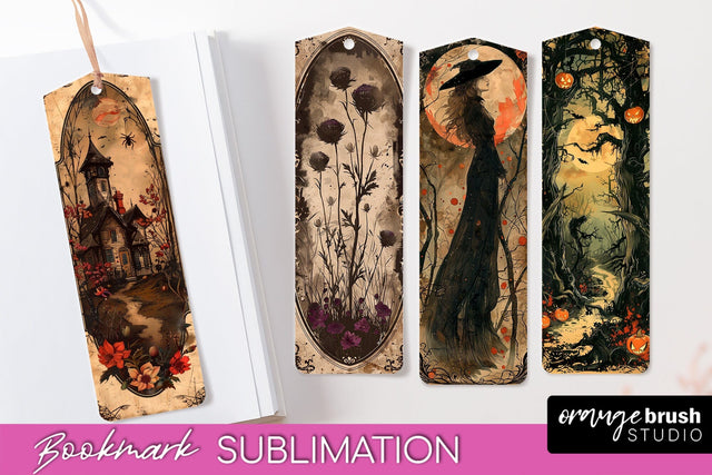 Vintage Halloween Bookmark - Printable Scrapbook Bookmarks Sublimation OrangeBrushStudio 