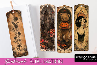 Vintage Halloween Bookmark - Printable Scrapbook Bookmarks Sublimation OrangeBrushStudio 