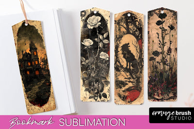 Vintage Halloween Bookmark - Printable Scrapbook Bookmarks Sublimation OrangeBrushStudio 
