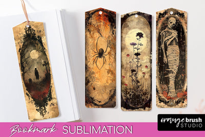 Vintage Halloween Bookmark - Printable Scrapbook Bookmarks Sublimation OrangeBrushStudio 